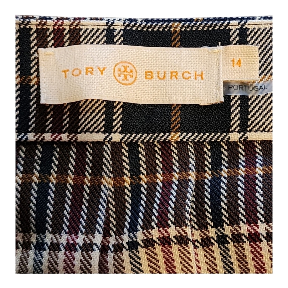 Tory Burch Plaid A-Line Skirt Size 14 Gold Chain Logo Preppy Academia Fall - Picture 10 of 11